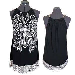 Cleo Black and White Floral Halter Dress Size Medium